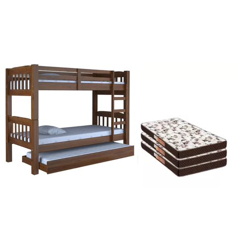 Treliche Madeira Maciça 3 Colchões D20 88x 188x 12