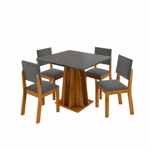 Conjunto Sala de Jantar 4 Lugares Quadrada Tampo de MDF Cobre/Cinza - Casa Giulia