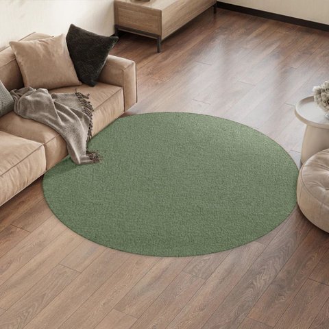 Tapete Redondo Bouclé Verde Ø135cm Antiderrapante