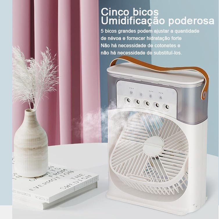 Ventilador Portátil de Mesa Mini Ar Condicionado Umidificador Climatizador Pode Colocar Gelo Luz Led - 6