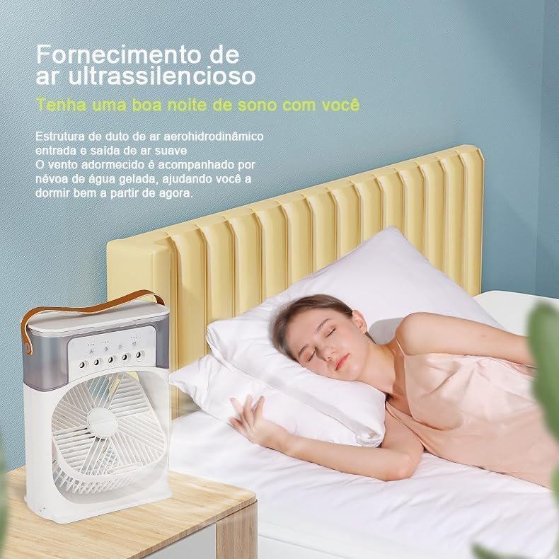 Ventilador Portátil de Mesa Mini Ar Condicionado Umidificador Climatizador Pode Colocar Gelo Luz Led - 4