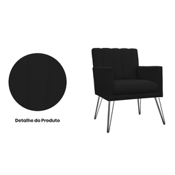 Poltrona Estofada Para Quarto Closet com Pés de Ferro Cecília Corano Preto - DL Decor - 2