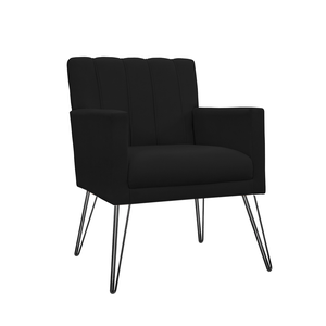 Poltrona Estofada Para Quarto Closet com Pés de Ferro Cecília Corano Preto - DL Decor