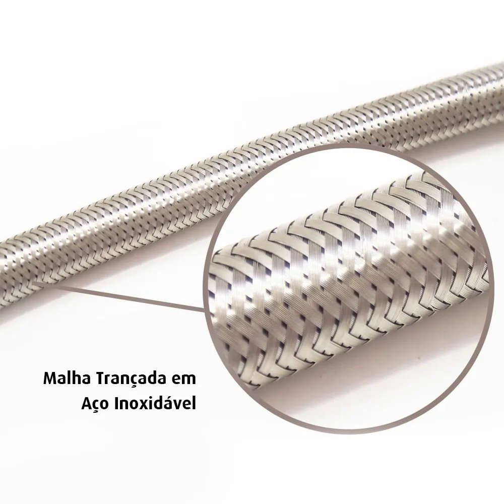 Engate Rabicho Mangueira 1/2 Polegada Kit 12 Uni Flexivel Ajustavel Aço Inox Trançado 60cm Funcional - 5