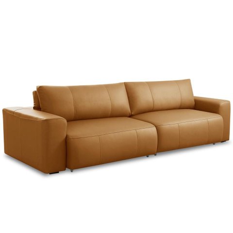 Sofá Retrátil Reclinável para Sala 4 Lugares 290cm Angel L06 Couro Caramelo - Lyam Decor