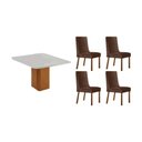 Ver imagem 1 de Conjunto: Mesa de Cozinha Maldivas C/ Tampo Madeirado C/ Vidro Canto Curvo 90x90cm e 4 Cadeiras