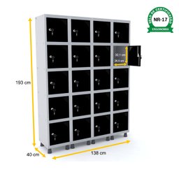 ROUPEIRO DE AÇO 4M 20 PORTAS FECHADURA PANDIN - CINZA/PRETO - 2