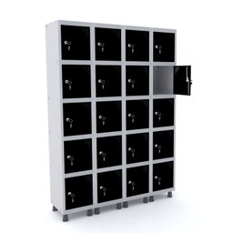 ROUPEIRO DE AÇO 4M 20 PORTAS FECHADURA PANDIN - CINZA/PRETO - 1