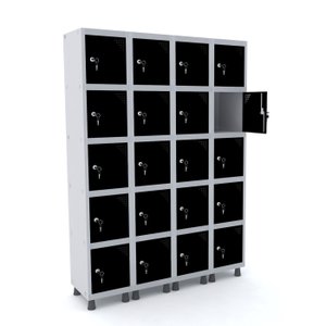 ROUPEIRO DE AÇO 4M 20 PORTAS FECHADURA PANDIN - CINZA/PRETO