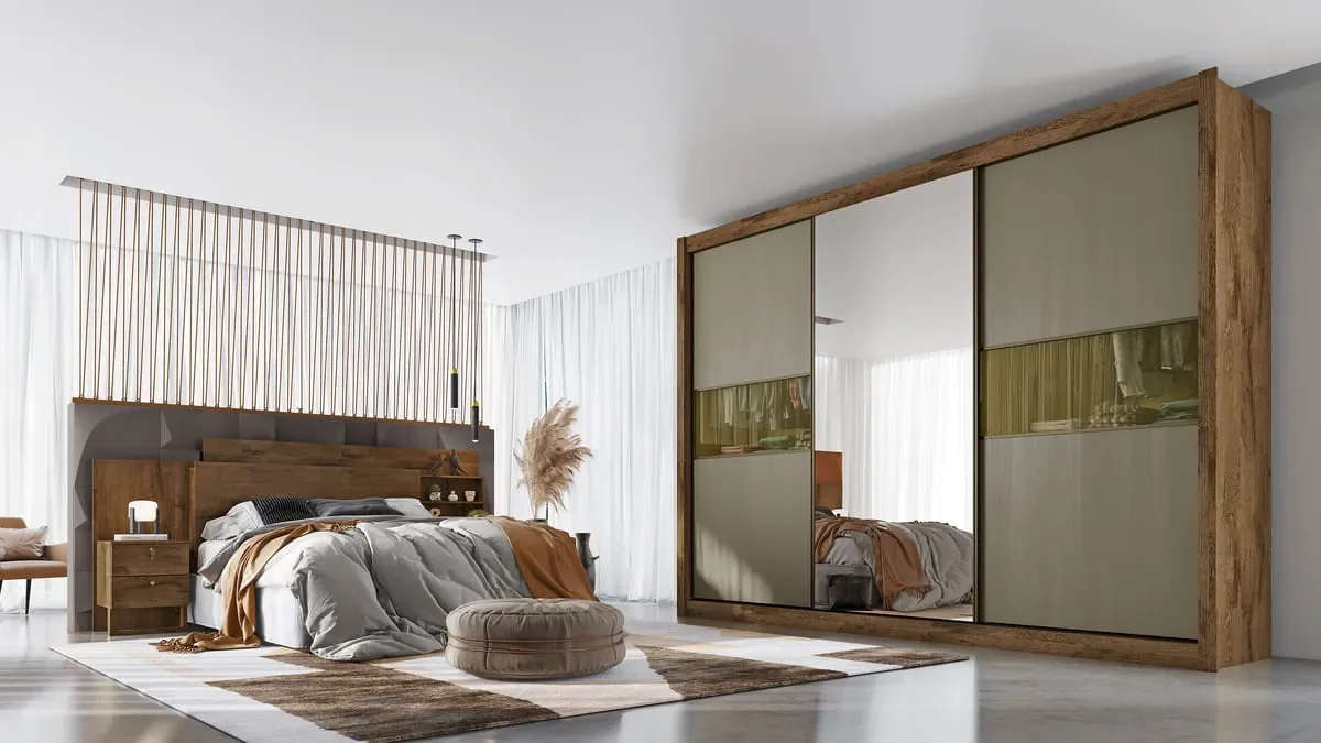 Guarda Roupa 3 Portas 6 Gavetas com Espelho Genebra Móveis Europa:Brauna Preto Absoluto Sepia - 4