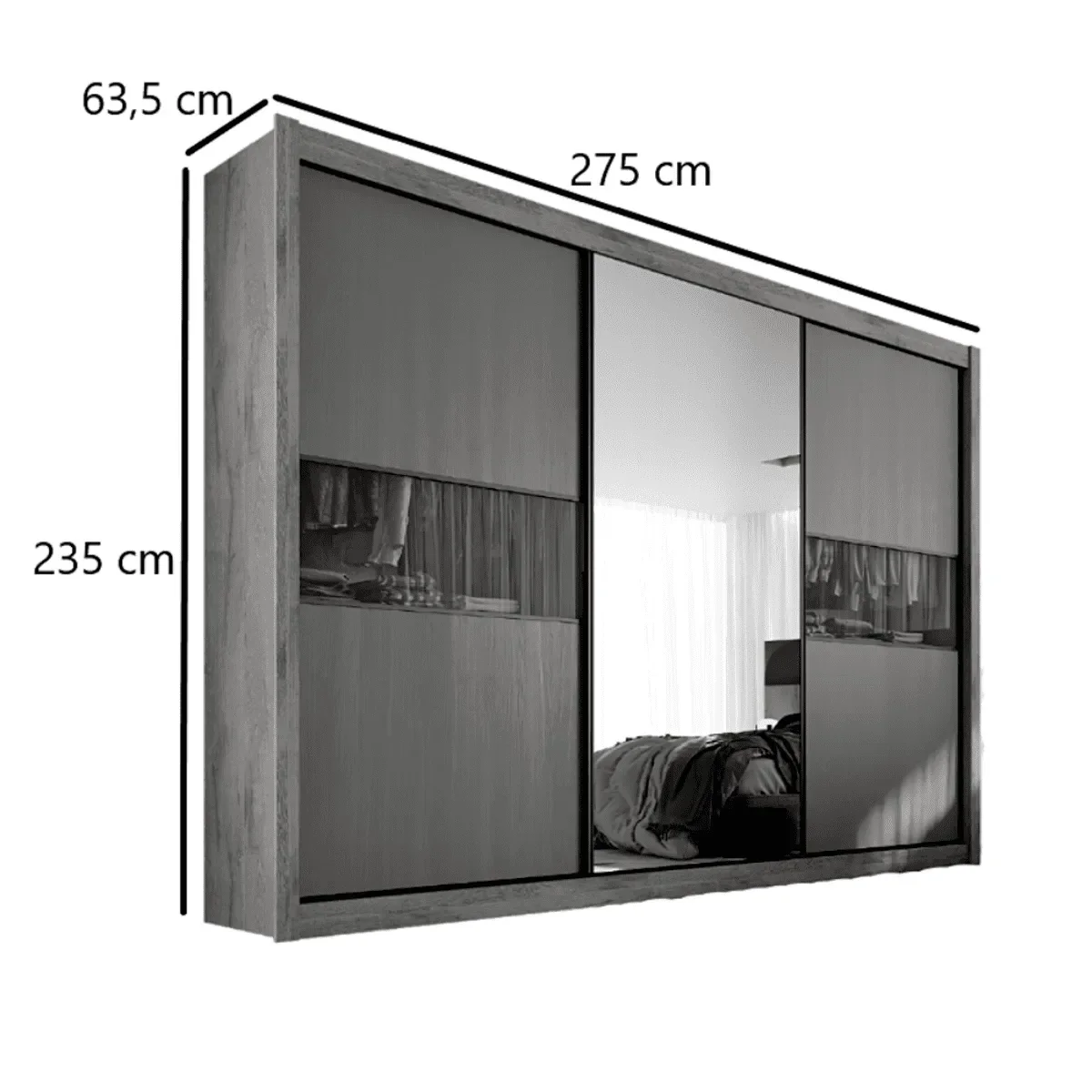 Guarda Roupa 3 Portas 6 Gavetas com Espelho Genebra Móveis Europa:Brauna Preto Absoluto Sepia - 6