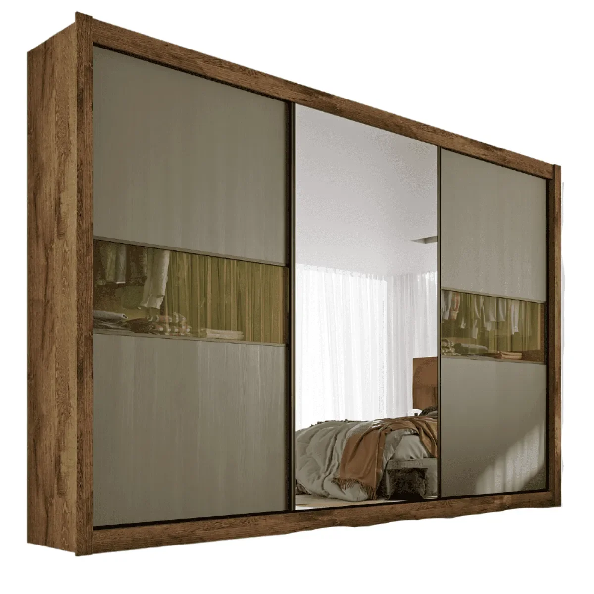 Guarda Roupa 3 Portas 6 Gavetas com Espelho Genebra Móveis Europa:Brauna Preto Absoluto Sepia - 2