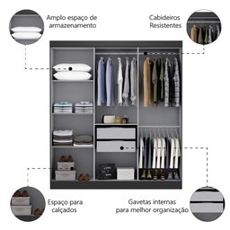 Guarda Roupas Casal 6 Portas 2 Gavetas Prime Preto Maxel - 5