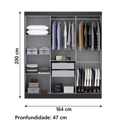Guarda Roupas Casal 6 Portas 2 Gavetas Prime Preto Maxel - 3
