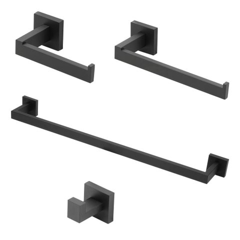 Kit Acessórios Banheiro Preto/black Quadrado 4 Peças Inox