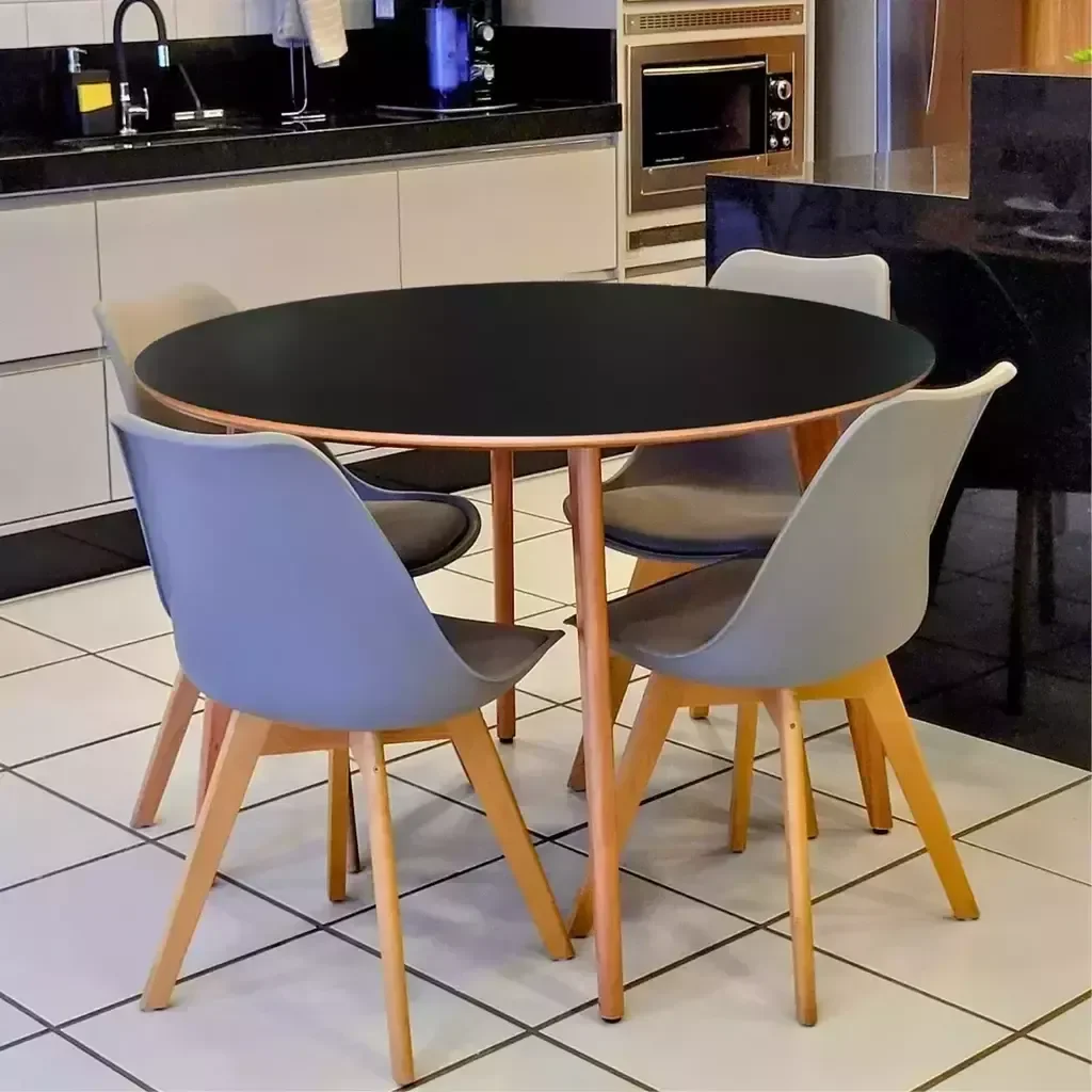 Mesa de Madeira Redonda 1m Preto - Dina - 3