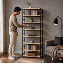 Ver imagem 3 de Estante Multiuso Organizador Livreiro Estilo Industrial 180x70 Preto Natural