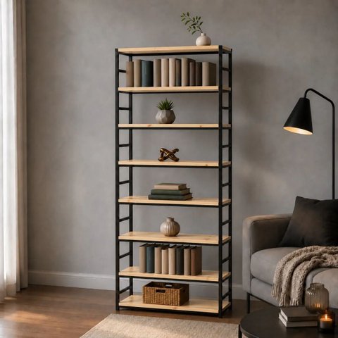 Estante Multiuso Organizador Livreiro Estilo Industrial 180x70 Preto Natural