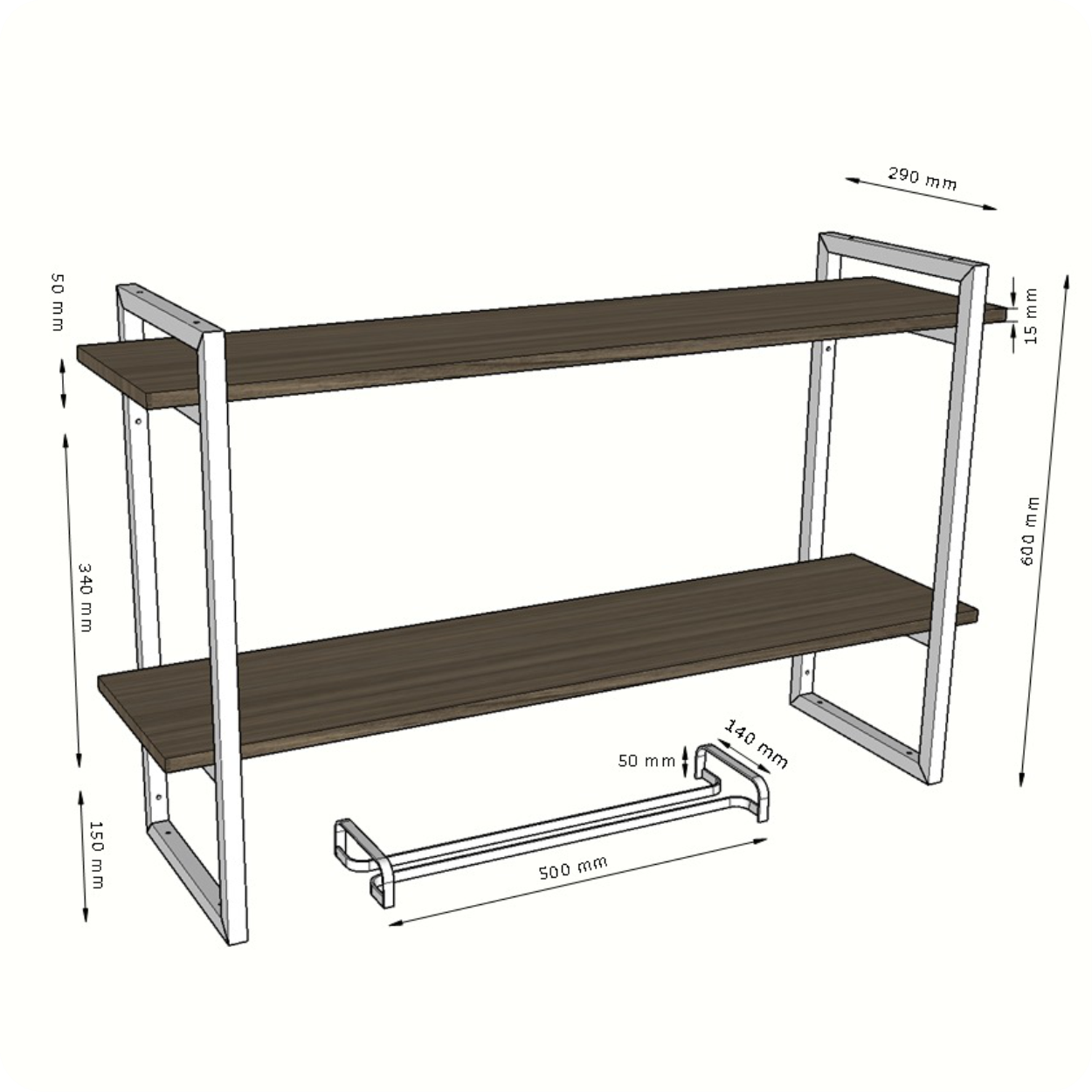 Adega Bar Industrial P/ Bebidas Prateleira Dupla Preta 60cm - 6