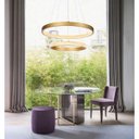 Ver mais imagens de Luminaria Pendente Lustre 2 Aneis Cristal Arco Dourado Led 52W Sala de Jantar Restaurante Ambiente C