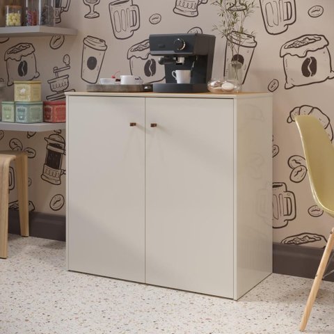 Aparador Buffet Balcão Cantinho do Café Smart 2 Portas e 1 Prateleira - Off White e Cedro
