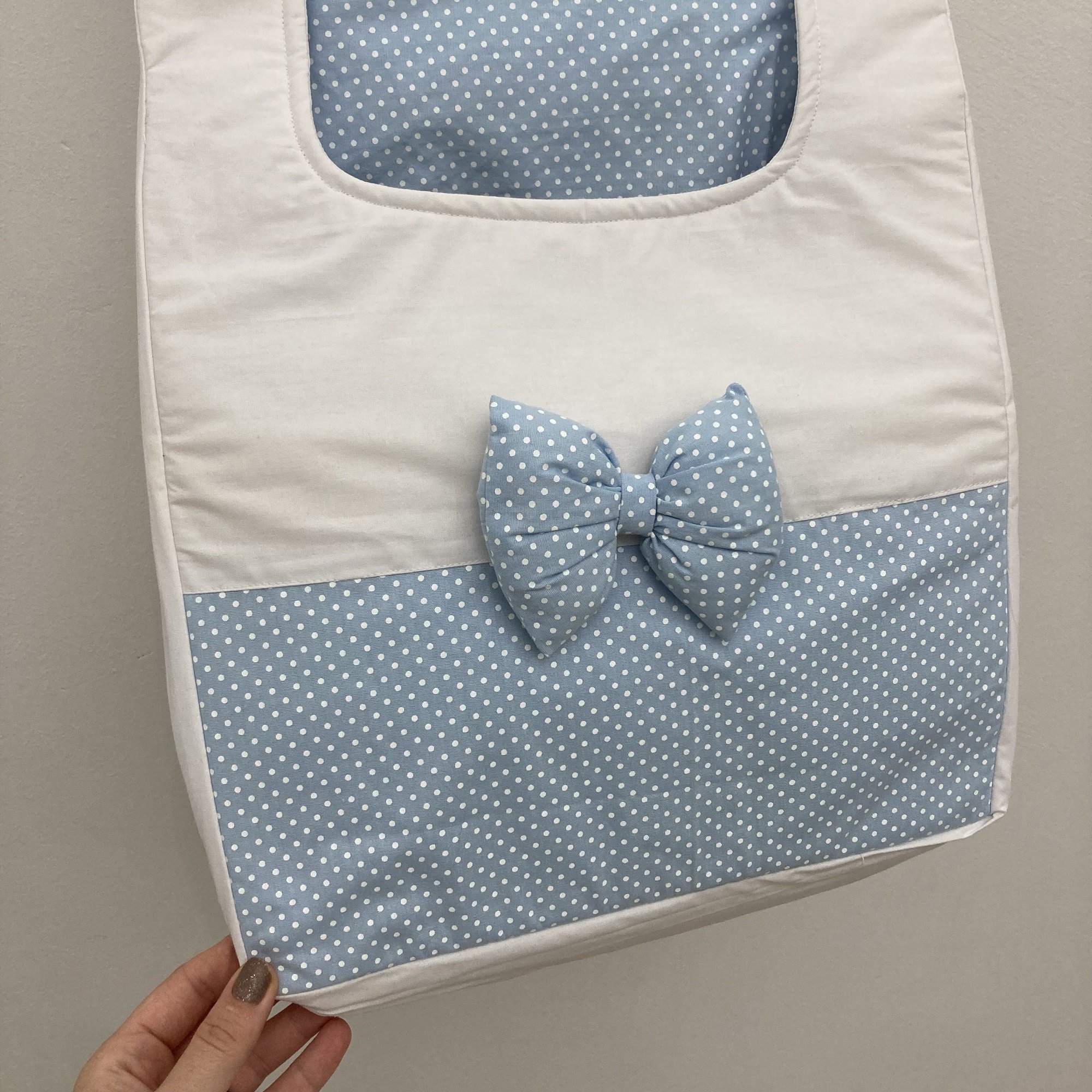 Porta fraldas varão coração tecido animais decorativo 60cm:Poá Azul