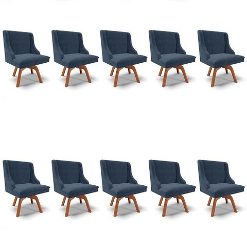 Kit 10 Cadeiras Estofadas Giratória para Sala de Jantar Lia Suede Azul Marinho - Ibiza