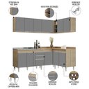 Ver imagem 3 de Armário de Cozinha Modulado de Canto 6 Peças Cp29 Balcão com Tampo Castanho/cinza - Lumil Lumil Móve