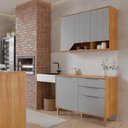 Ver imagem 2 de Balcão com Aéreo Celeste 120 Cm com 5 Portas Cinamomo/platina