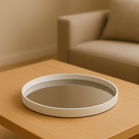 Bandeija de Couro com Espelho Austin:couro Perola