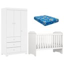 Ver imagem 1 de Berço Americano Mini Cama Mel e Guarda Roupa Duda 3 Portas Branco Brilho com Colchão Ortobom – Phoen