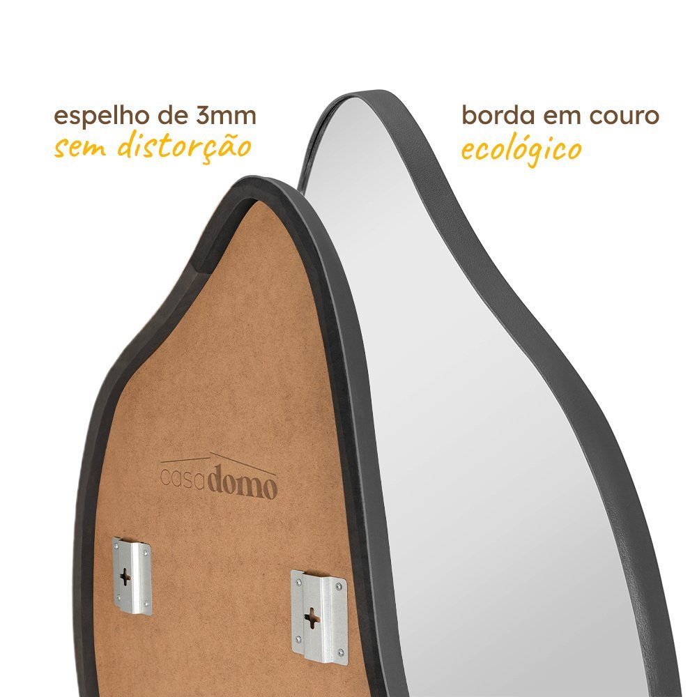 Espelho Grande do Pinterest Retrô Corpo Inteiro 110x60cm Moldura Couro 3cm - Mod. Flame Preto - 5