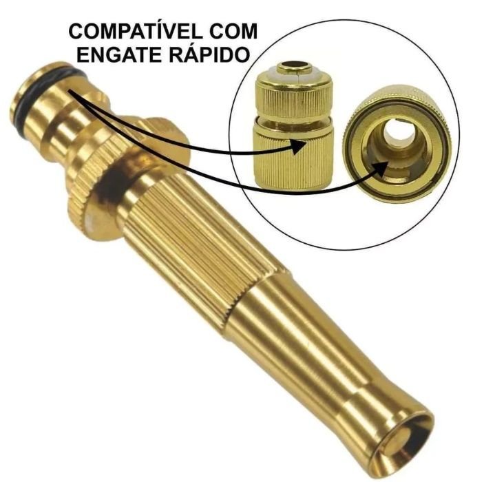 Kit Engate Rápido 1/2'' + Esguicho Jato Metal Aluminio Dourado - 6