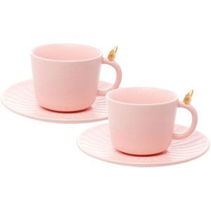 Conjunto 2 Xícaras de Chá de Cerâmica Colibri com Pires Rosa 170ml - Wolff
