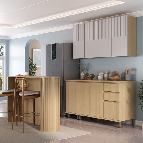 Cozinha Compacta 100% MDF 5 Peças com Tampo e Bancada 120cm Aura Luciane Móveis