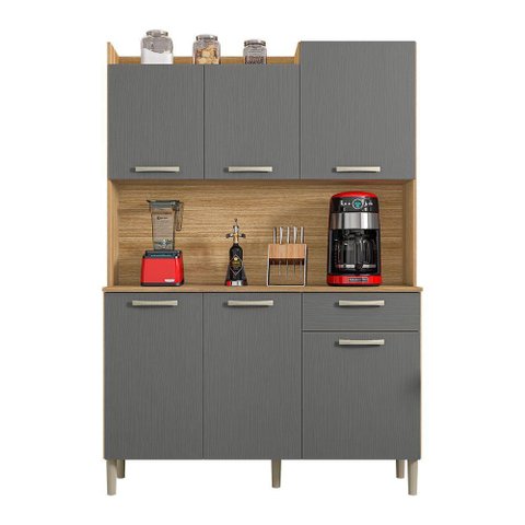 Armário de Cozinha Compacta 6 Portas e 1 Gaveta 121cm Florença Freijó-grafite - Pallazio