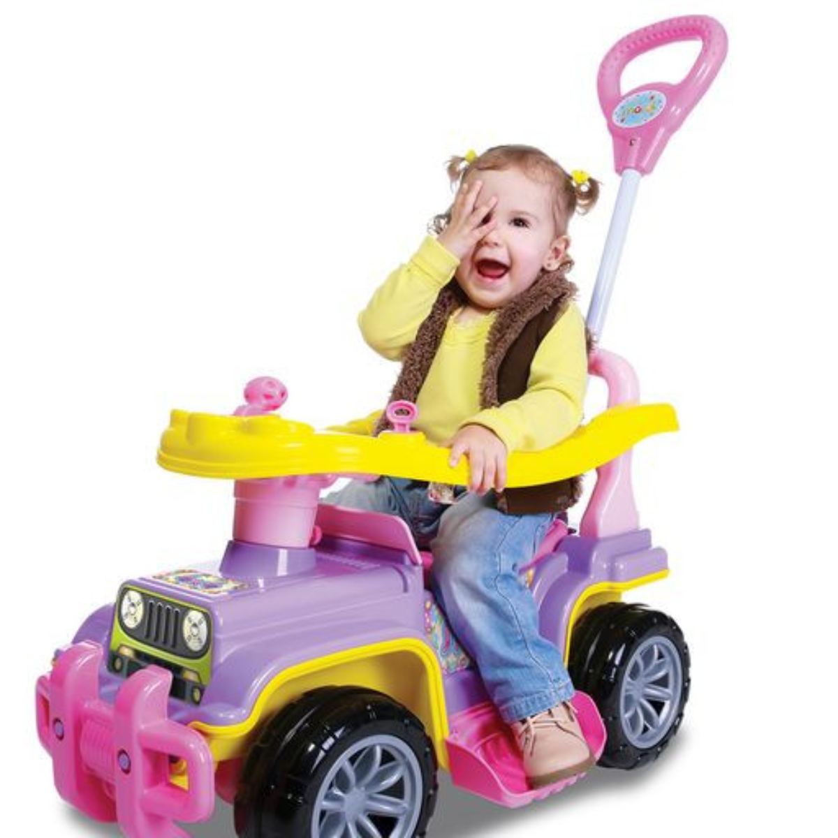 Carrinho de Brinquedo Jip Jip Infantil Empurrador com Buzina:rosa - 4