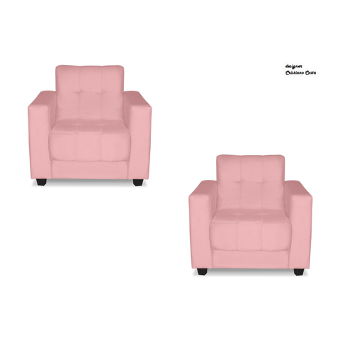Kit Poltronas Estofadas Arezzo Suede: Rosa Bebê