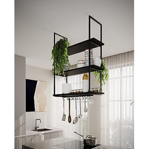 NICHO DE TETO PARA COZINHA 80 CM PRETO COM PRATELEIRA PRETA