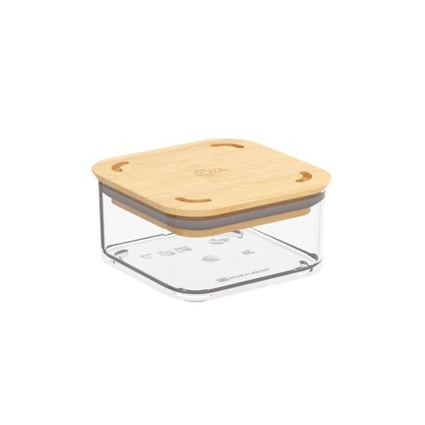 Pote Hermético Quadrado 230ml Tampa Bambu Bpa Free Coza