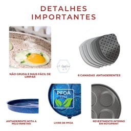 Frigideira Multiuso Gourmet 4 Divisórias Ovo Hambúrguer Azul - 7