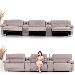Sofá Decorativo Swift Elétrico Reclinável C/porta Copos Baú Cooler Linho Cinza G81 - Gran Belo - 7