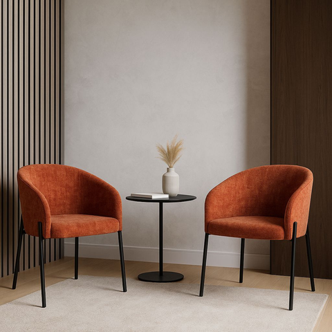 Kit com 2 Poltronas Laura com Base Fixa em Aço Carbono Preto Fosco – Exclusiva Linho Aveludado Terra