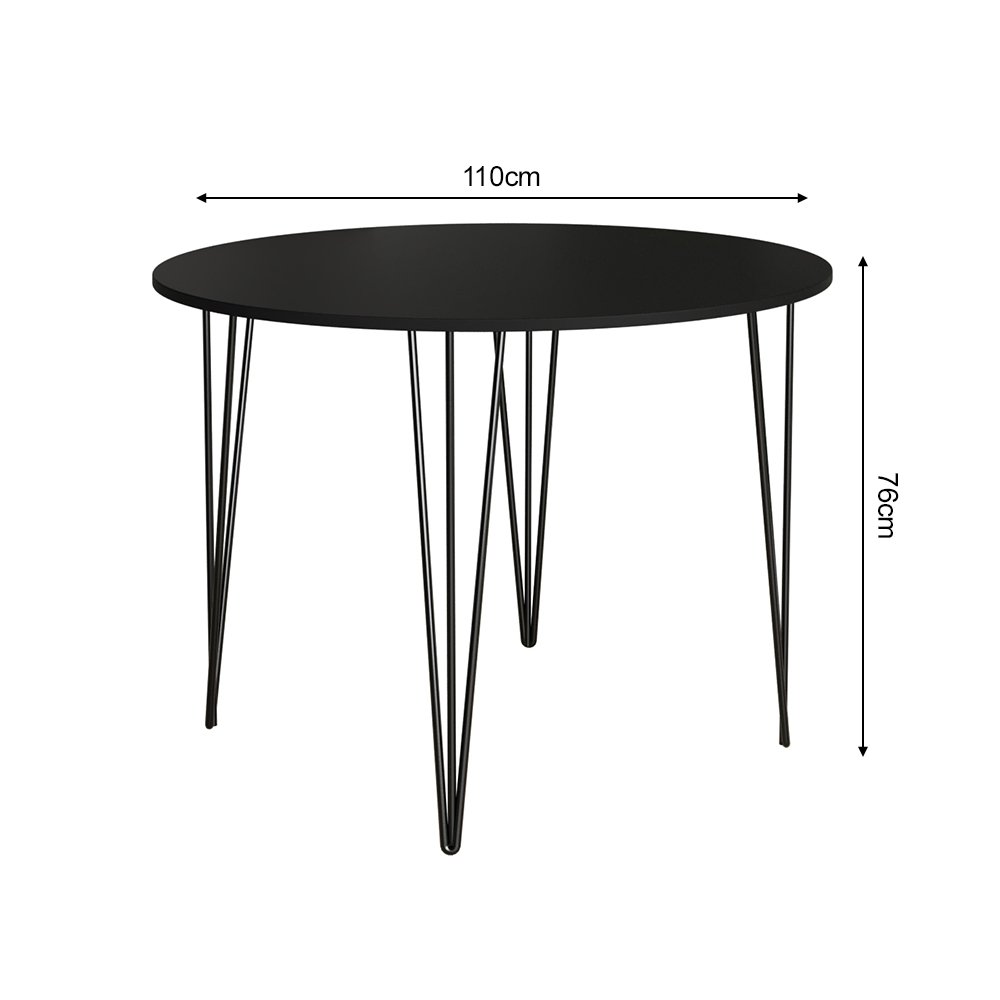 Mesa Jantar Redonda Preta Hairpin 110cm Elen Base Ferro Preto - 4