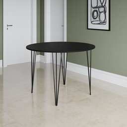 Mesa Jantar Redonda Preta Hairpin 110cm Elen Base Ferro Preto - 1