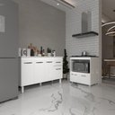 Ver imagem 2 de Armário Gabinete Camila 138 Cm com Tampo Tampão e Balcão Evelyn para Cooktop 5 Bocas Branco
