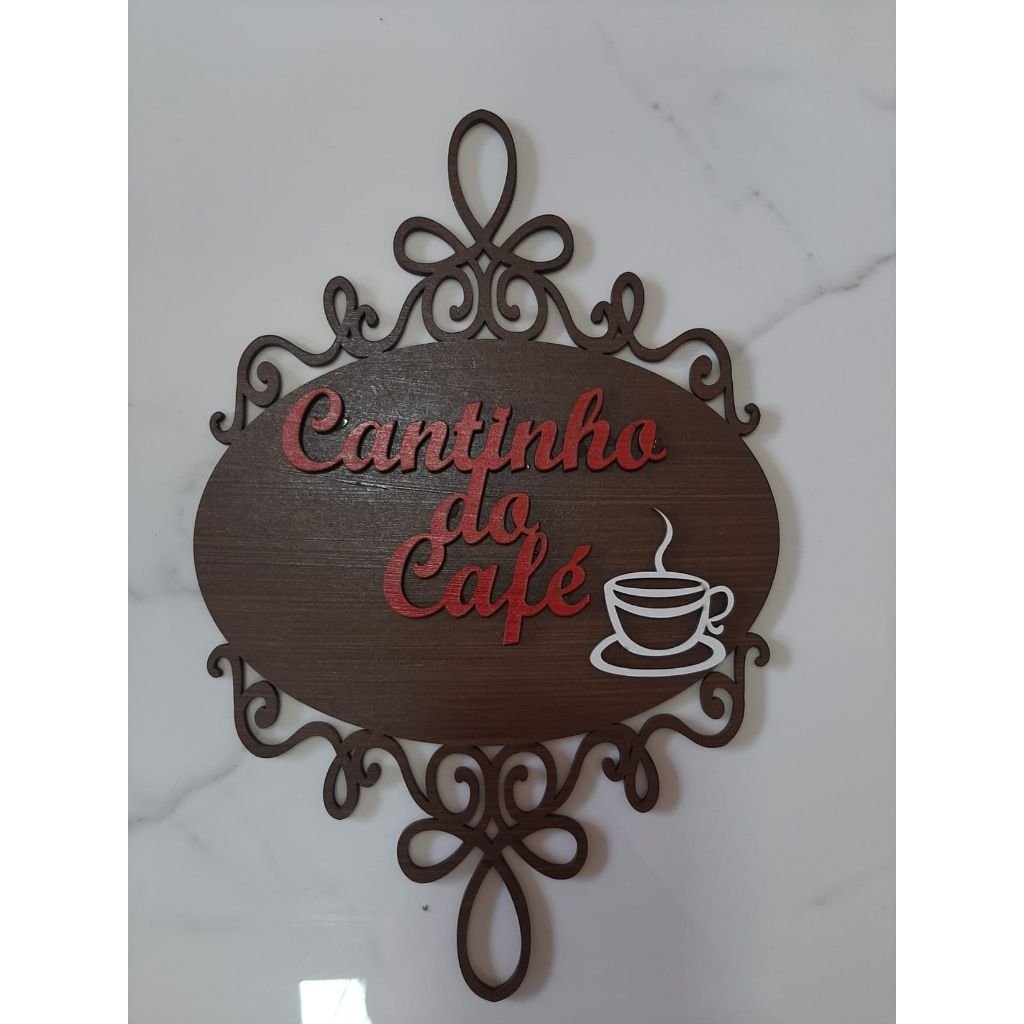 Cantinho do Café Quadro Placa Plaquinha Decoração Moderna Madeira Mdf: Marrom