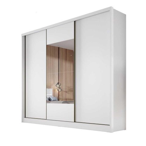 Guarda-roupa Casal com Espelho 3 Portas 8 Gavetas Medelim Novo Horizonte Cor:branco