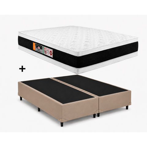 Cama Base Casal Bipartido Bege Colchão Casal Black e White Air Double Face D45 138x188 - Castor