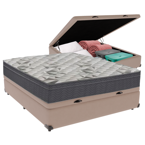 Cama Box Baú Viúvo Bege e Colchão Airtech 100 D33 Ortobom